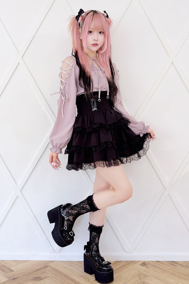 MA＊RSマーズmars ma*rsレースおりぼんトップス ピンクロ MA*RS】肩レースレースアップリボンブラウス - ピンク size-F | 地雷系