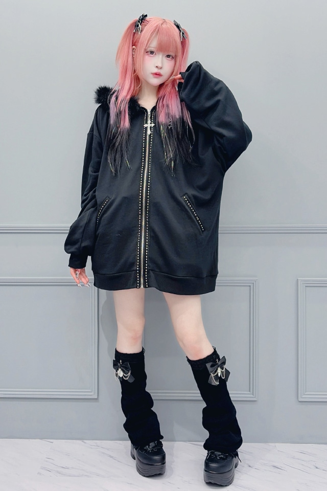 MA*RS】ファー付きクロスビッグパーカー - ブラック size-F | 地雷系
