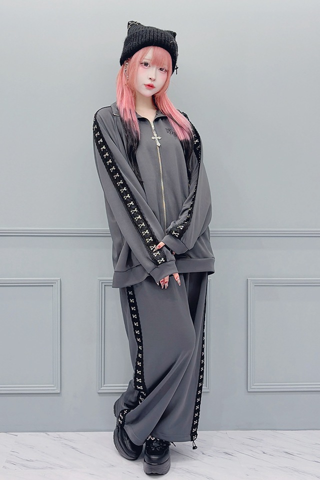 MA*RS】ハートロゴ刺繍レースホックラインパンツ - チャコールグレー