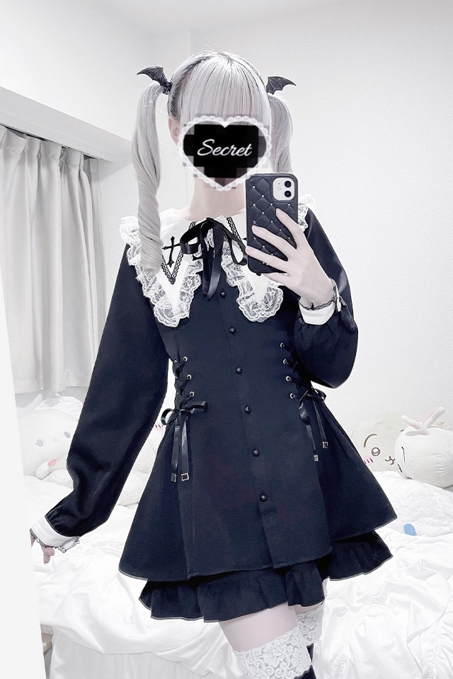 MARS スピンドル付きクロス刺繍 セットアップ 十字架 半袖 ワンピース 地雷 d*3様 MARS スピンドル付きクロス刺繍 セットアップ 十字架 半袖