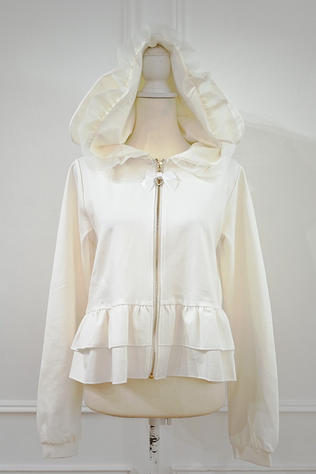 Dim Moire ホワイトパーカー Oversize lace zip hoodie /レース付きオーバーサイズジップ