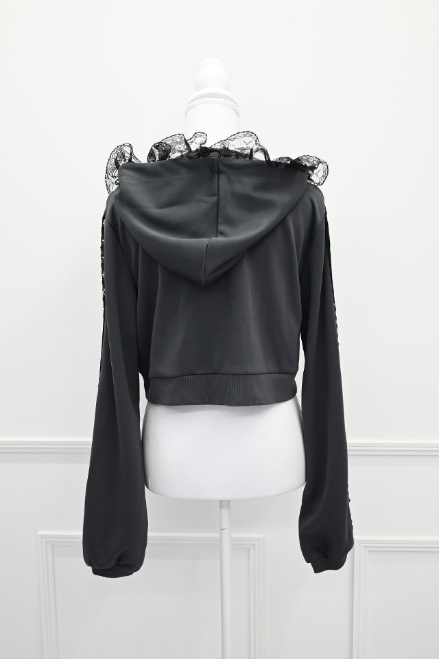 MA*RS】レースホック×クロスショートパーカー - チャコールグレー size