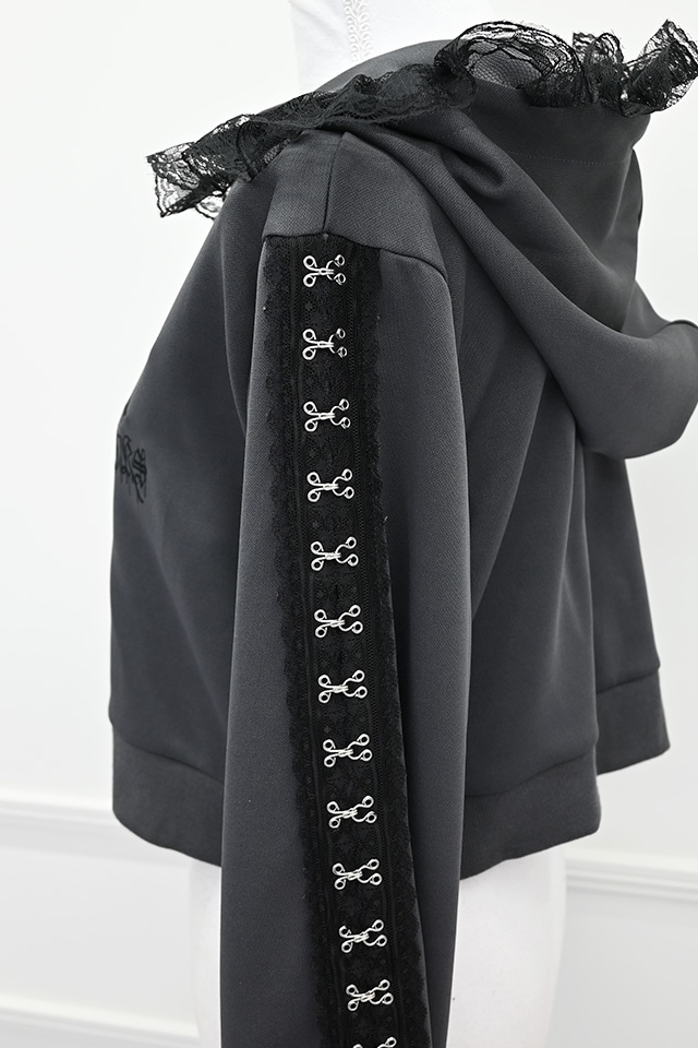 MA*RS】レースホック×クロスショートパーカー - チャコールグレー size