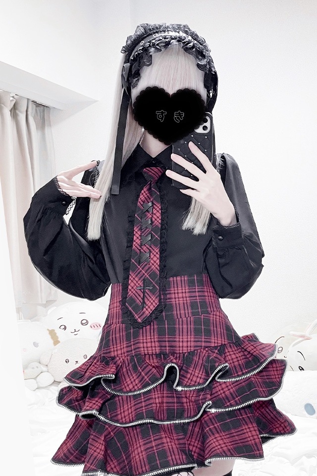 MA*RS】クロス刺繍ネクタイ付きブラウス - レッド size-F | 地雷