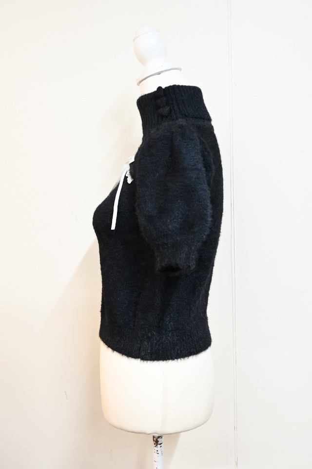 MA*RS】アームウォーマー付き胸開きシャギーニット - BLK/ホワイト