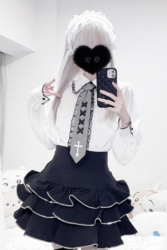 MA*RS】クロス刺繍ネクタイ付きブラウス - BLK/ホワイト size-F