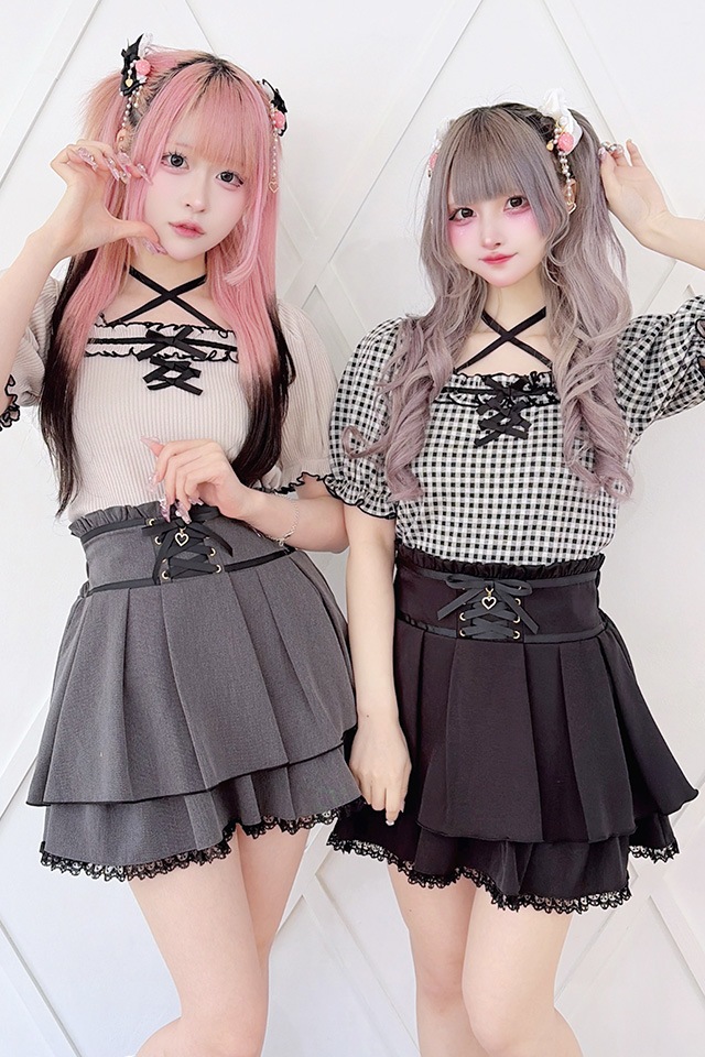 MA*RS】フリルリボンテレコトップス - BLK/ホワイト size-F | 地雷系