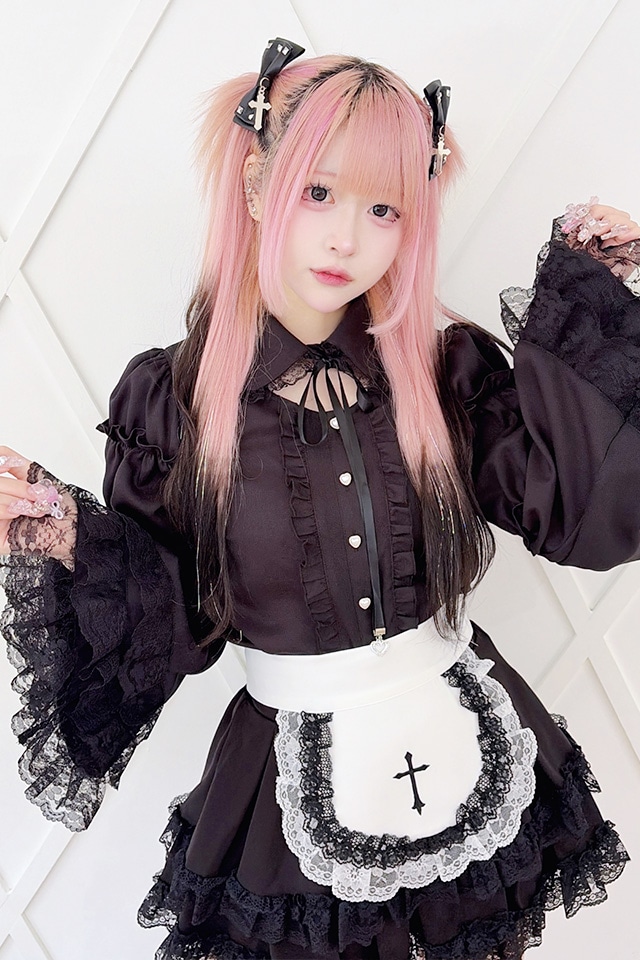 新品未使用✩︎ROUS❤︎袖フリル ブラウス❤︎ブラック MA*RS】レースフリル姫袖ブラウス - ブラック size-F | 地雷系・量産型
