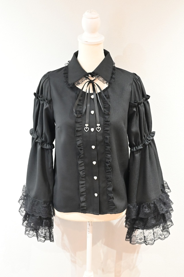 新品未使用✩︎ROUS❤︎袖フリル ブラウス❤︎ブラック MA*RS】レースフリル姫袖ブラウス - ブラック size-F | 地雷系・量産型