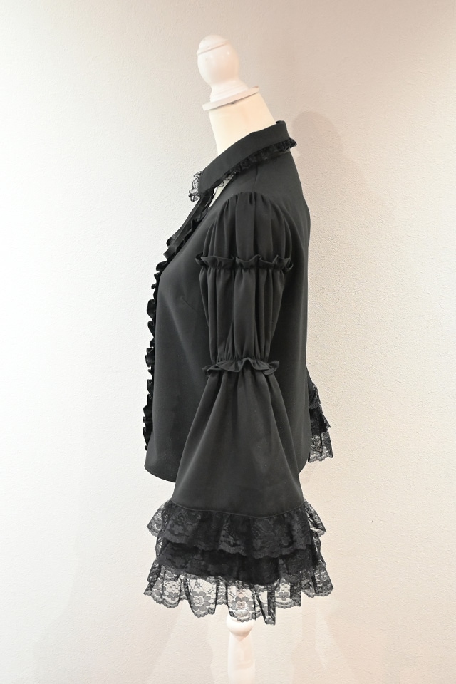 DOLCE&amp;GABBANA レース カットソー 黒 フリル フレア 襟 袖 上品 DOLCE&GABBANA - DOLCE&GABBANA レース カットソー 黒 フリル フレア