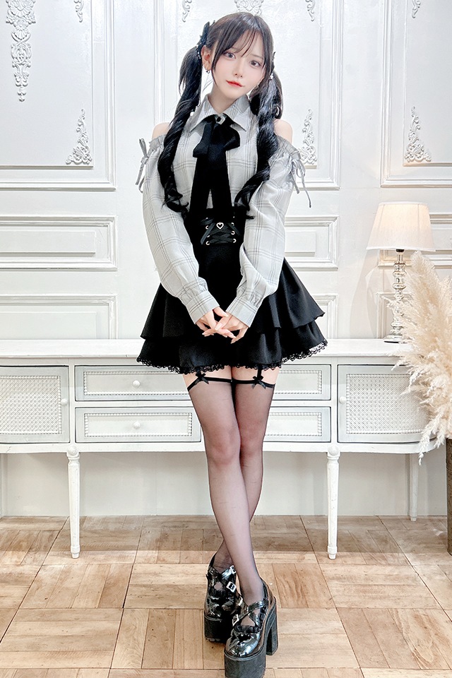 MA*RS】チェック肩あきブラウス - BLK/ホワイト size-F | 地雷系・量産