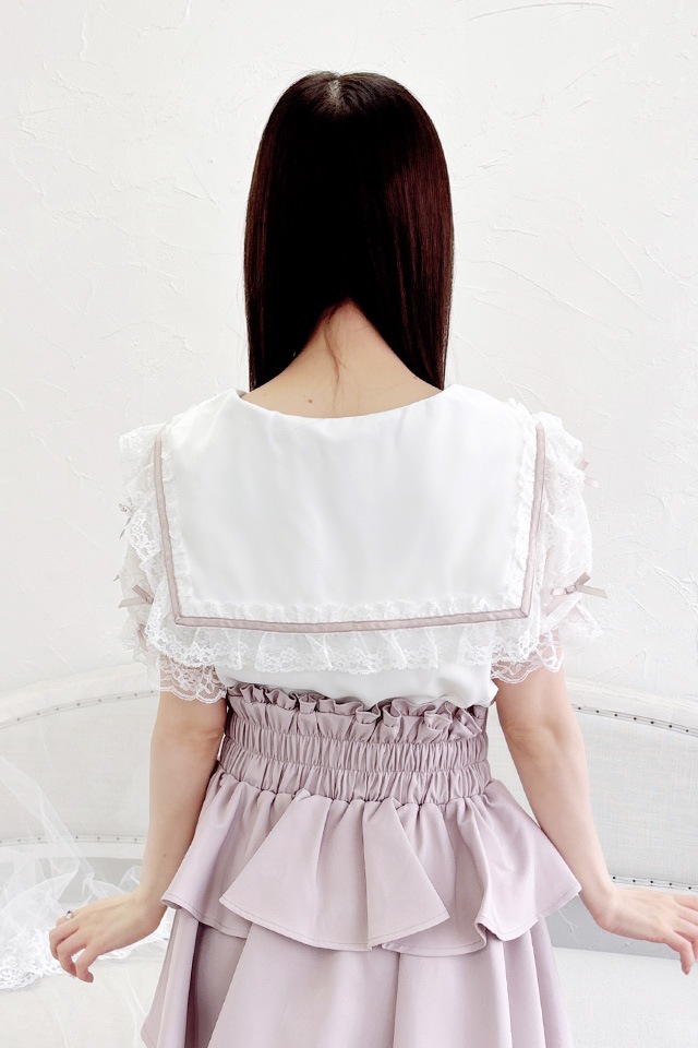 mamaさま専用 MA*RS】袖レースちびリボン付きセーラーブラウス - WHT/ピンク