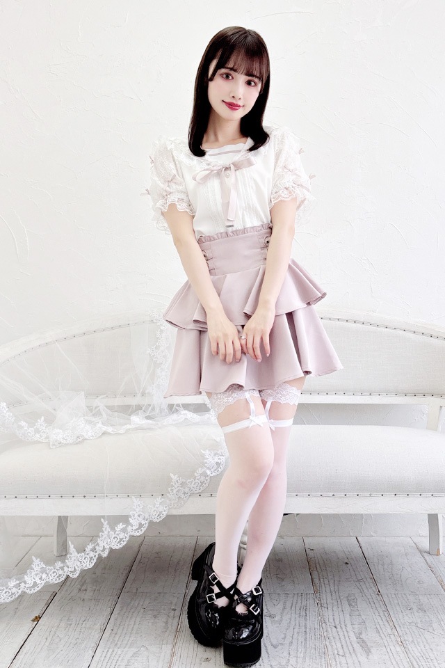 RK14生地持ち込み フリルOP 80cmと110cm size MA*RS】袖レースちびリボン付きセーラーブラウス - WHT/ピンク