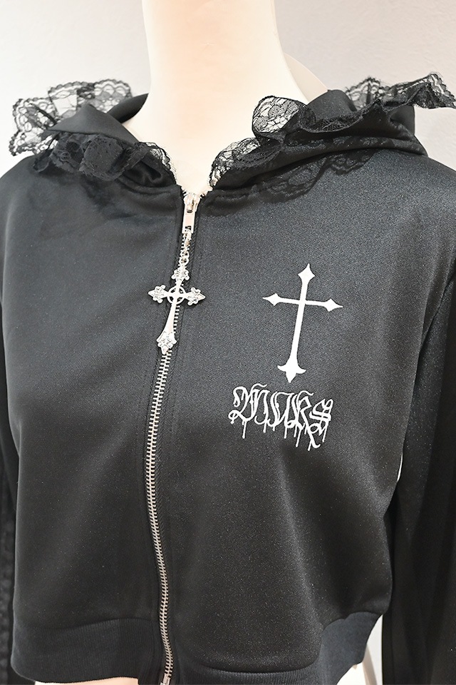 MA*RS】レースホック×クロスショートパーカー - ブラック size-F