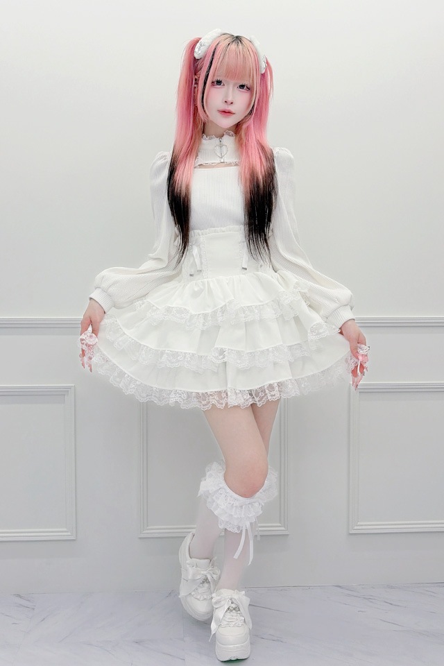MA*RS】レースアップリボン3段フリルスカパン - ホワイト size-F