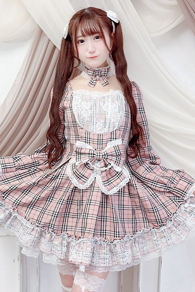 Princess Melody】チョーカー付きチェックワンピース - ピンク size-F
