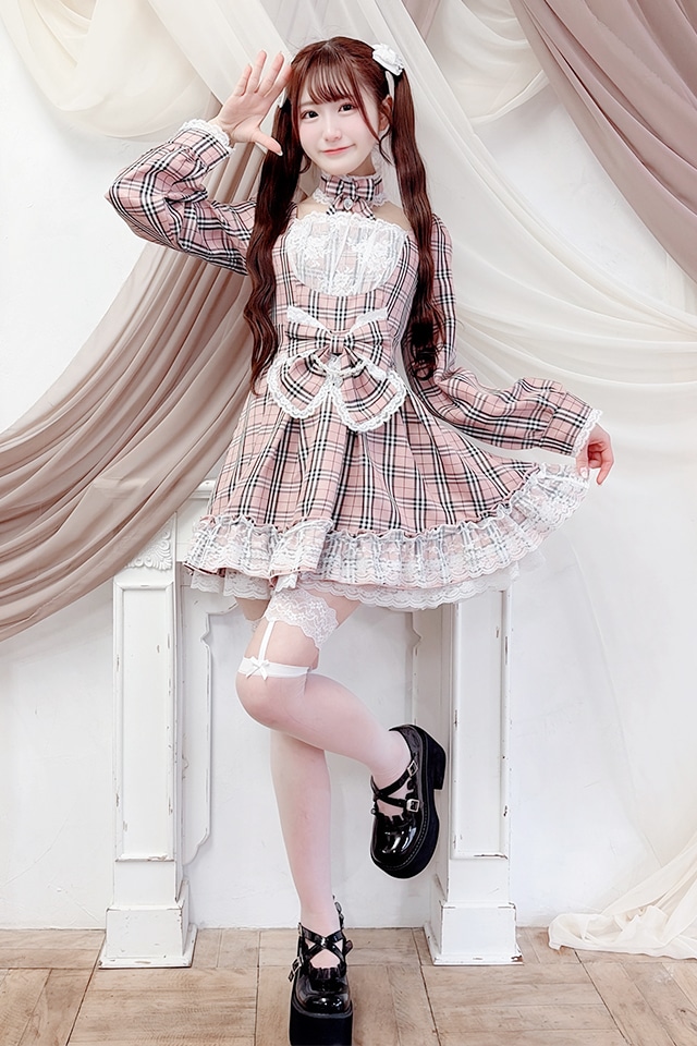 Princess Melody】チョーカー付きチェックワンピース - ピンク size-F