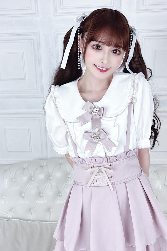 MA*RS】ダブルビジューリボンメローブラウス - WHT/ピンク size-F  