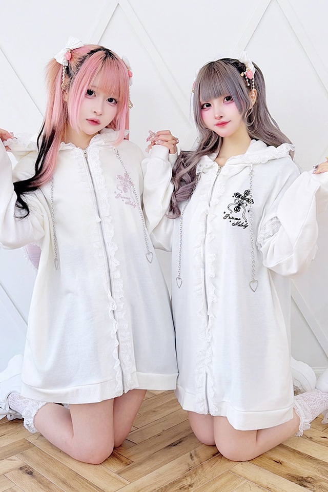 Princess Melody】クロス×ロゴプリントうさみみパーカー - ホワイト