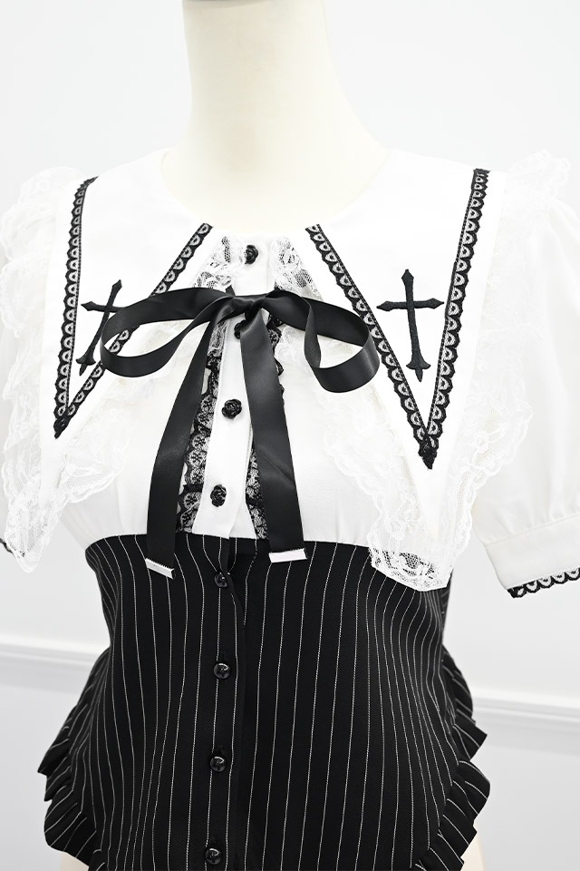 MA*RS】クロス刺繍ビスチェ風ブラウス - BLK/ホワイト size-F | 地雷系