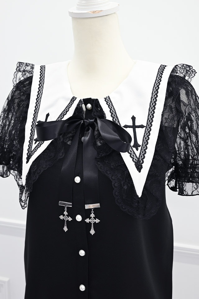 MA*RS】レース袖クロス刺繍ブラウス - ブラック size-F | 地雷系・量産