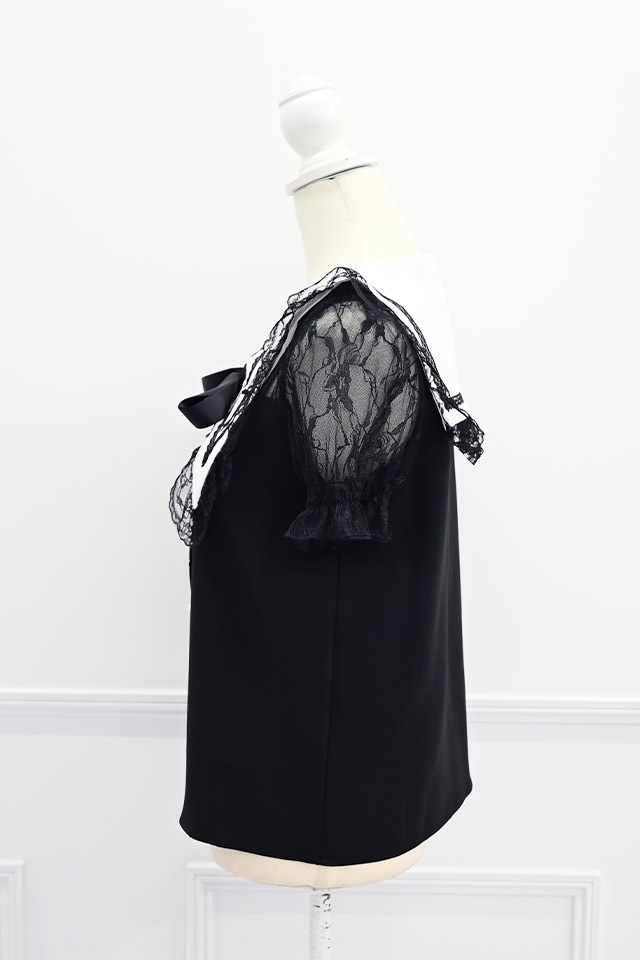 MA＊RS - MA＊RS ヒョウ柄総レースチュニック MA*RS】レース袖クロス刺繍ブラウス - ブラック size-F | 地雷系・量産