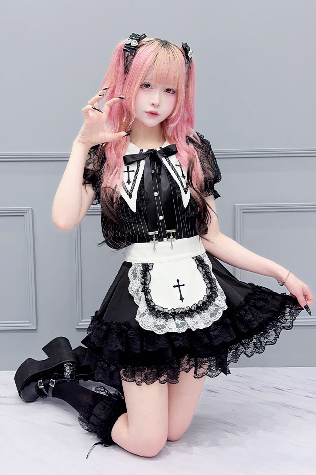 MA*RS】レース袖クロス刺繍ブラウス - BLK/ホワイト size-F | 地雷系