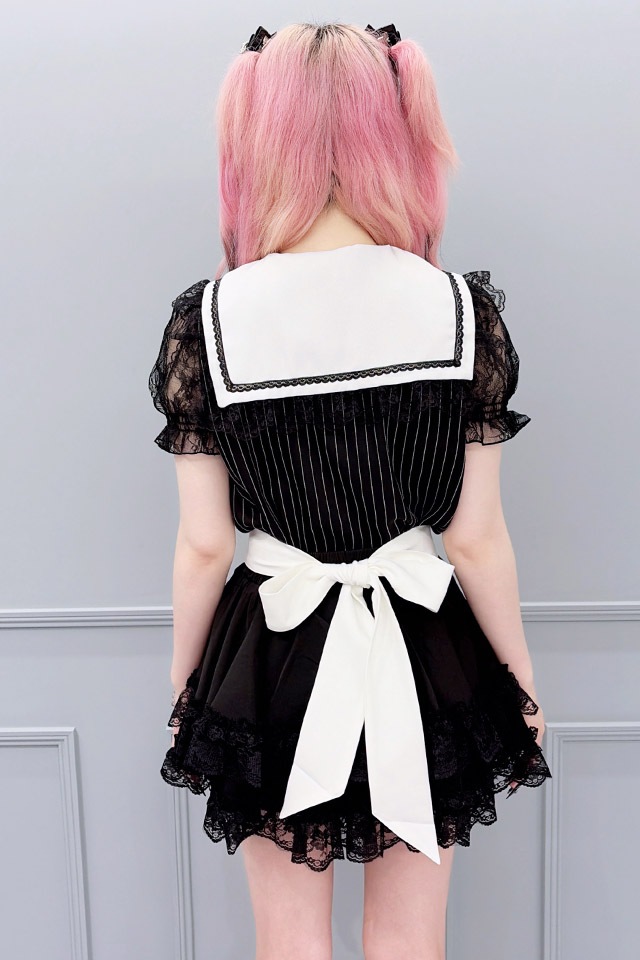 MA*RS】レース袖クロス刺繍ブラウス - BLK/ホワイト size-F | 地雷系