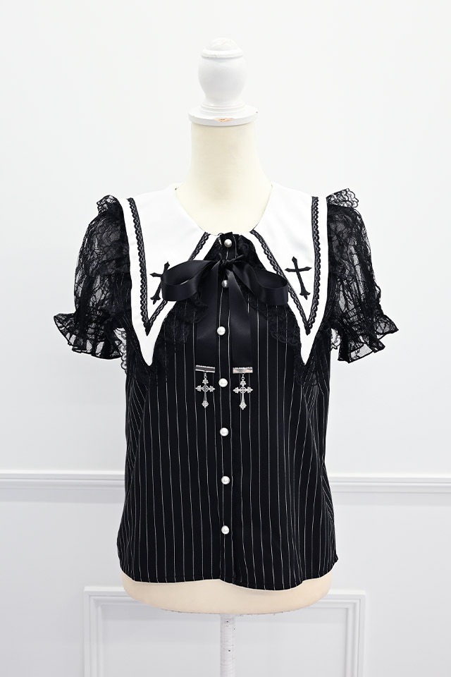MA*RS】レース袖クロス刺繍ブラウス - BLK/ホワイト size-F | 地雷系