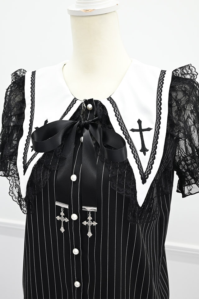 MA*RS】レース袖クロス刺繍ブラウス - BLK/ホワイト size-F | 地雷系