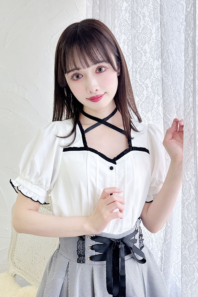 MA*RS】サテンリボン付きハートカットブラウス - ホワイト size