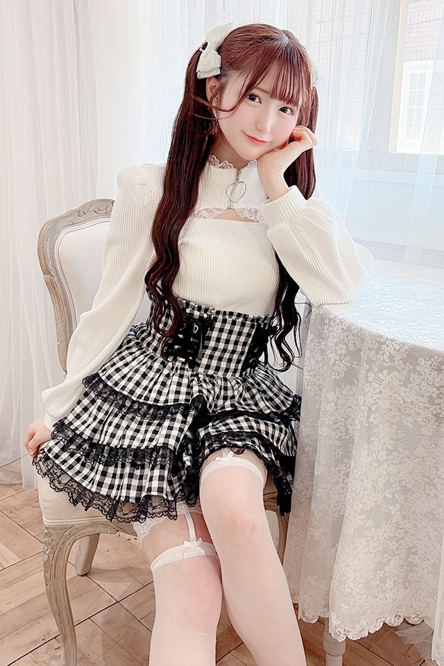 MA*RS】レースアップリボン3段フリルスカパン - BLK/ホワイト size-F