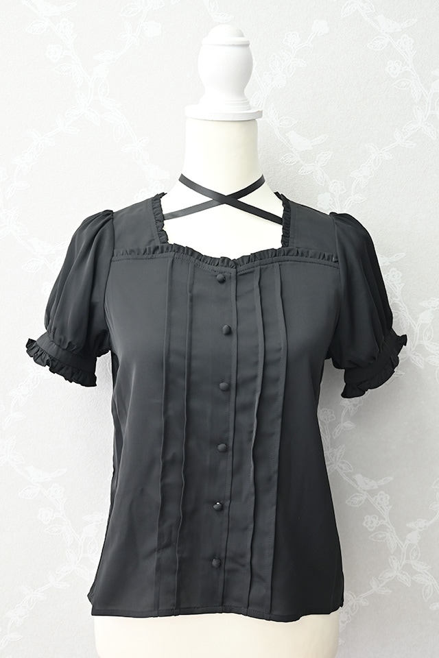 値引)Rene)黒いリボン付き長袖ブラウス SALE シアー リボン ブラウス 長袖 透け感 シースルー バック