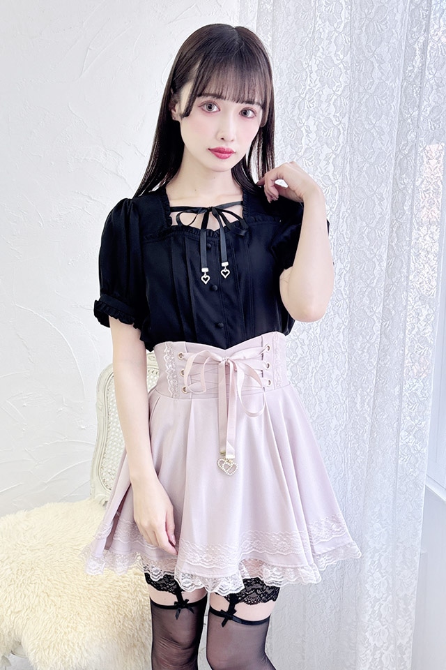 地雷 マーズ ブラウス スカート リボン 十字架 ハート まとめ売り セット ❤︎ MA*RS】サテンリボン付きハートカットブラウス - ブラック size