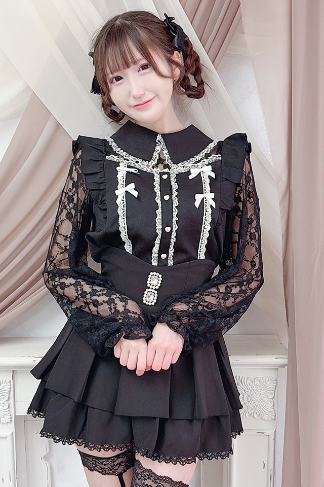 MA*RS】肩フリルちびリボンレーストップス - BLK/BLK size-F | 地雷系