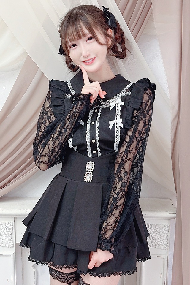 MA*RS】肩フリルちびリボンレーストップス - BLK/BLK size-F | 地雷系