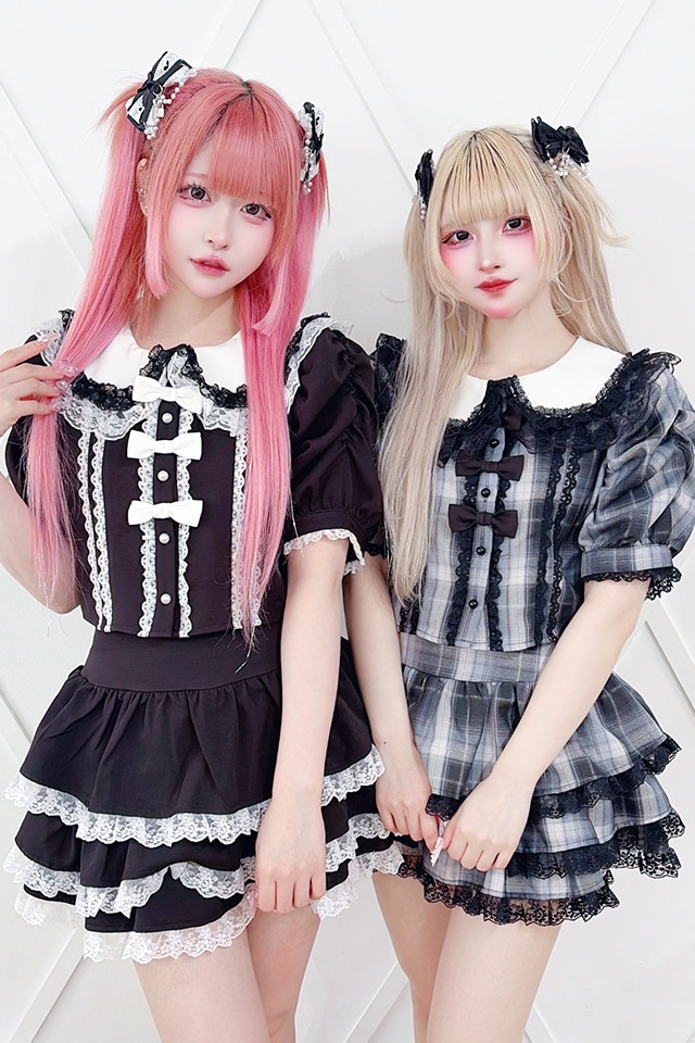 MA*RS】トリプルリボンレースフリルセットアップ - BLK/ホワイト size