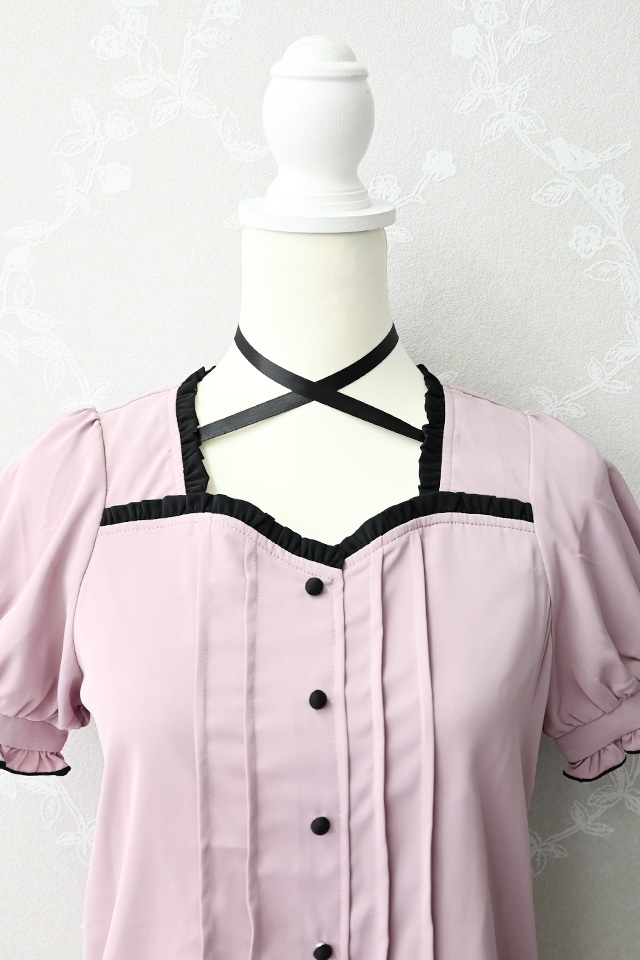 りりさま専用 MA*RS】サテンリボン付きハートカットブラウス - ピンク size-F