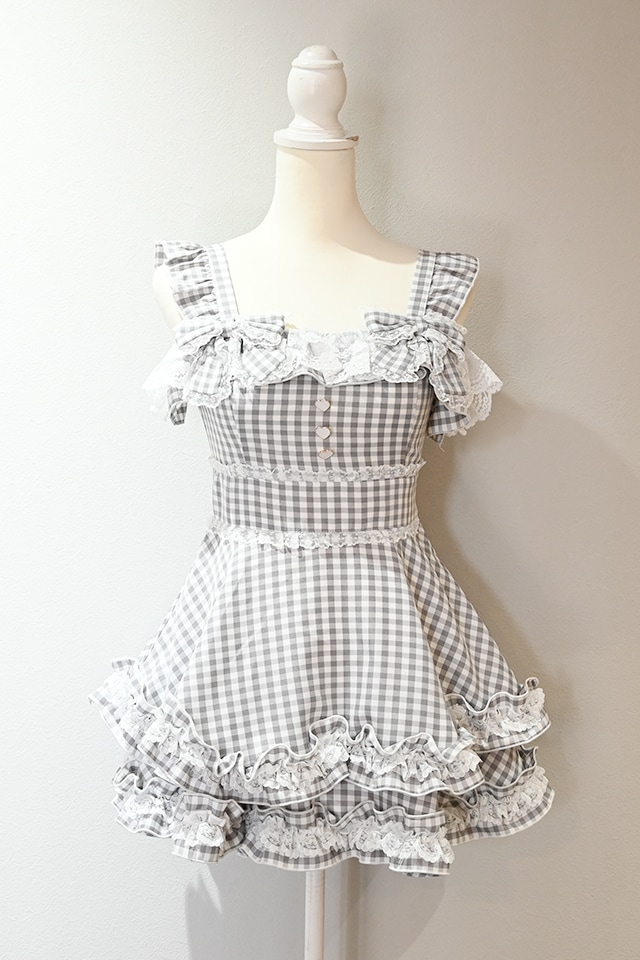 Princess Melody】ダブルりぼんギンガムキャミワンピース - グレー