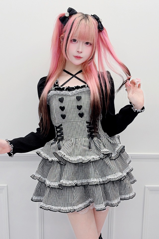 お値下げ♡MA＊RS♡MA*RS ハート柄 キャミワンピース MA*RS】【3点SET】ハートレースアップフリルキャミワンピース