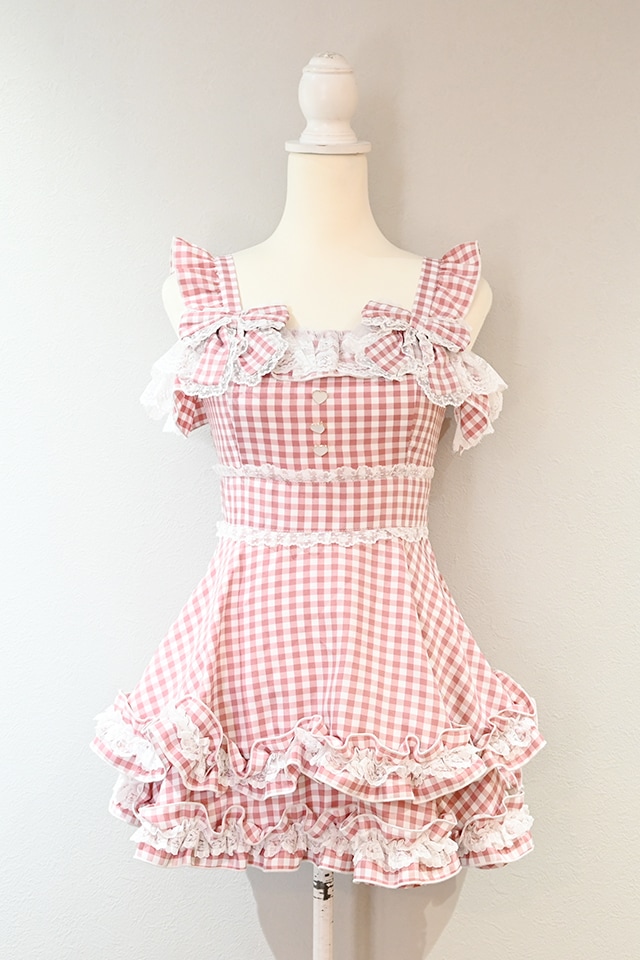 Princess Melody】ダブルりぼんギンガムキャミワンピース - ピンク