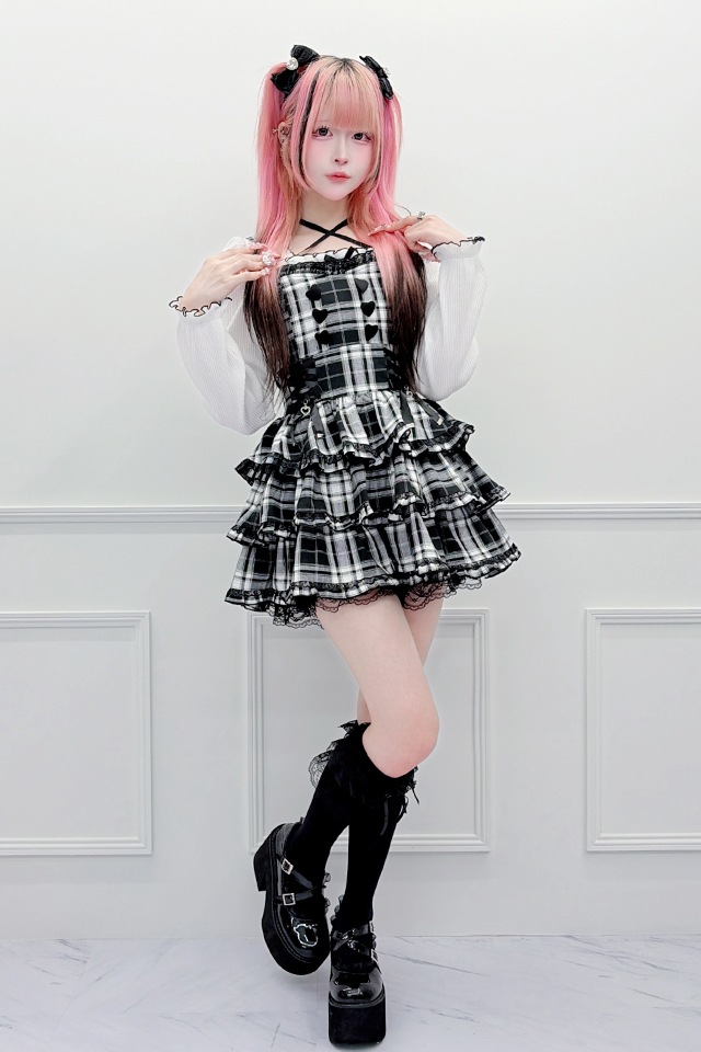 MA*RS】【3点SET】ハートレースアップフリルキャミワンピース - BLK