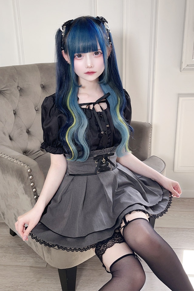 MARSマーズ　WhiteスウェードBlackレースMミニスカ風スカパン金ボタン MA*RS】Wハートバックルスカパン - BLK/ホワイト size-F | 地雷
