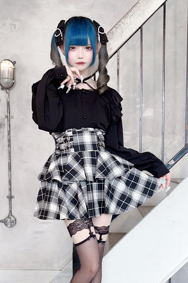 MA*RS】ハートバックル二段フリルスカパン - BLK/ホワイト size-F