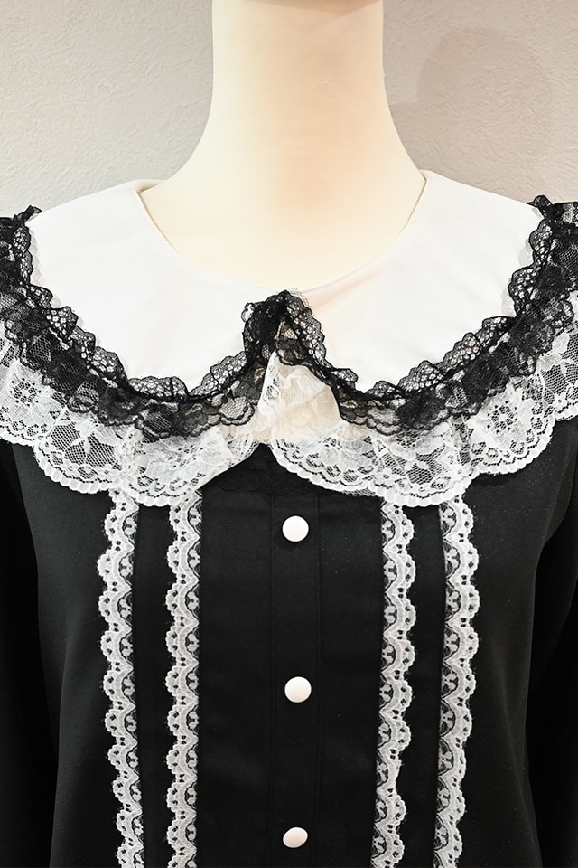 MA*RS】胸開き配色ダブルレースブラウス - ブラック size-F | 地雷系