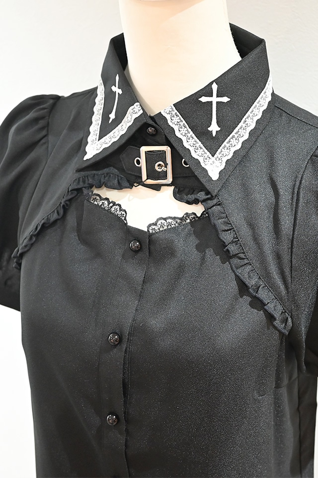 MA*RS】胸開きクロス刺繍ブラウス - BLK/BLK size-F | 地雷系・量産型