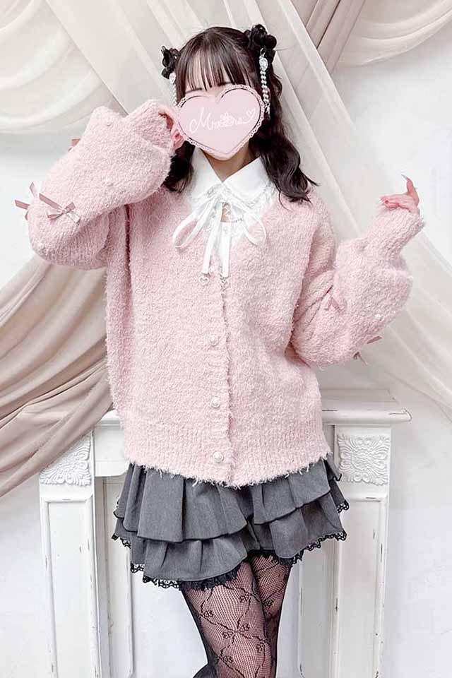 MA*RS】袖スピンドルリボンニットカーディガン - ピンク size-F