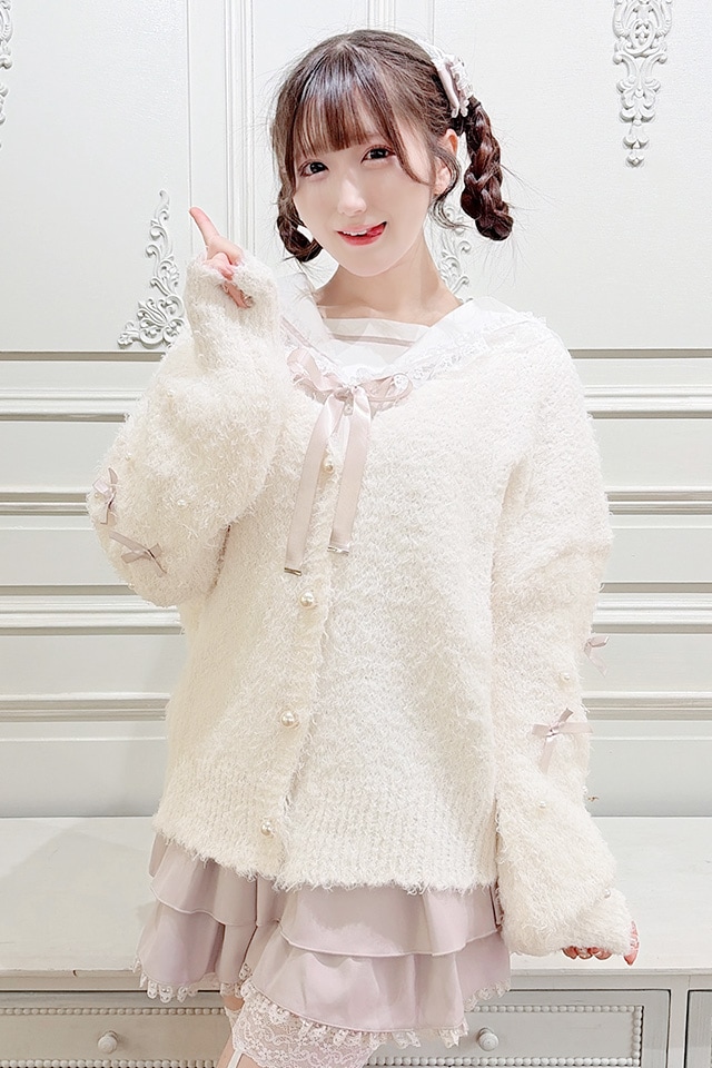MA*RS】ちびリボンニットカーディガン - WHT/ピンク size-F | 地雷系