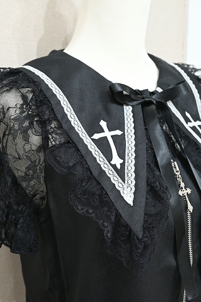 MA*RS】アーム付きクロス刺繍ブラウス - ブラック size-F | 地雷
