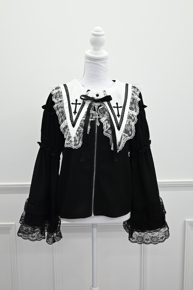 Ma*rsマーズ当時物ヴィンテージ背中開きロゴ刺繍レース切替長袖ブラウス MA*RS】クロス刺繍姫袖ブラウス - ホワイト size-F | 地雷系・量産型の